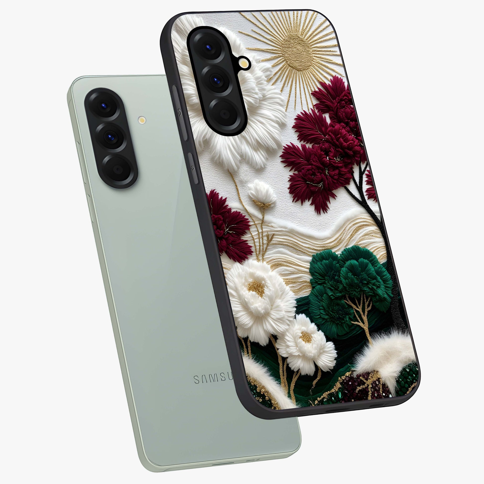 Radiant Bloom Elegance Glass Case displayed in angled mockup highlighting graceful floral design with radiant aesthetic style.