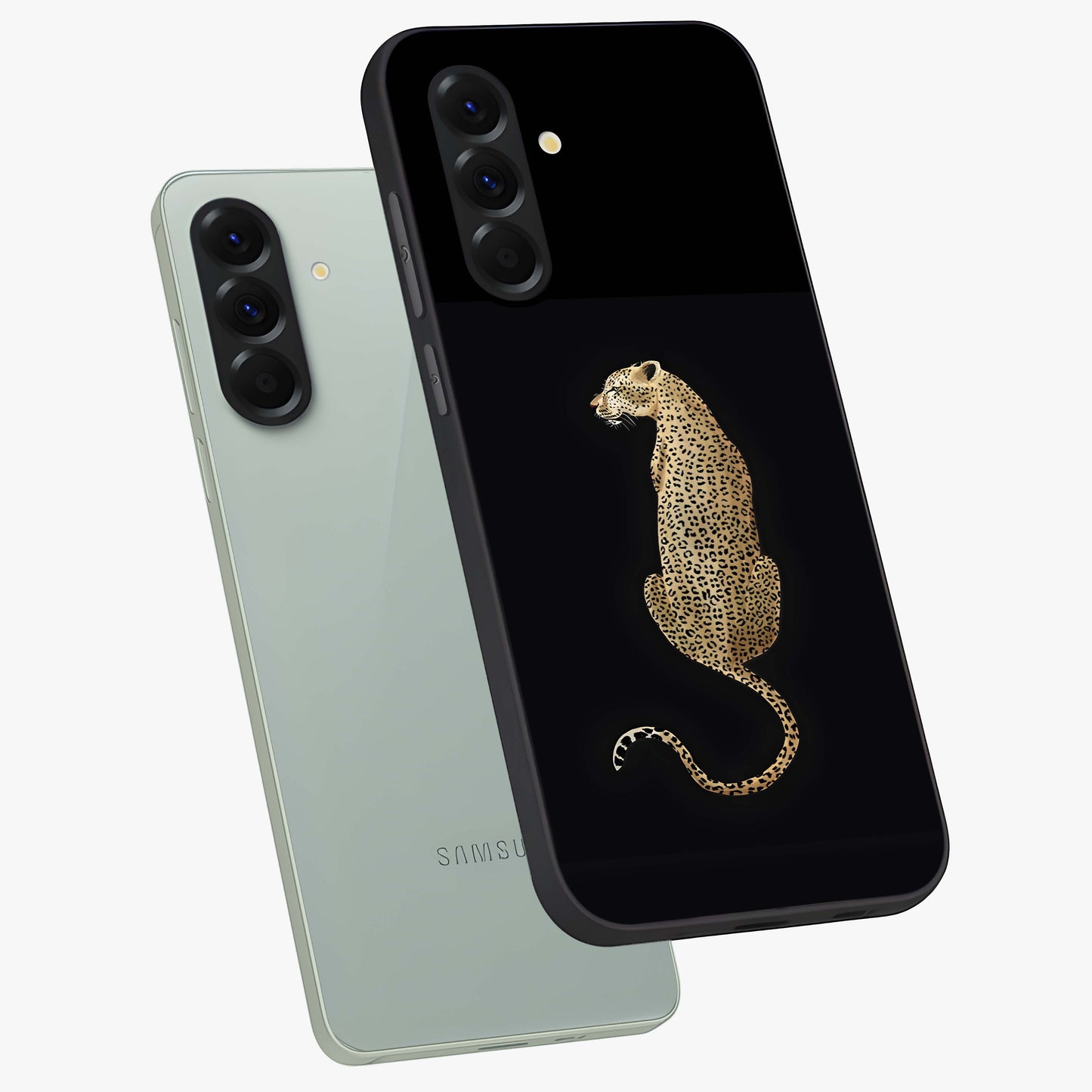Regal Leopard Glass Case displayed in angled mockup highlighting powerful animal illustration with stylish wild aesthetic.