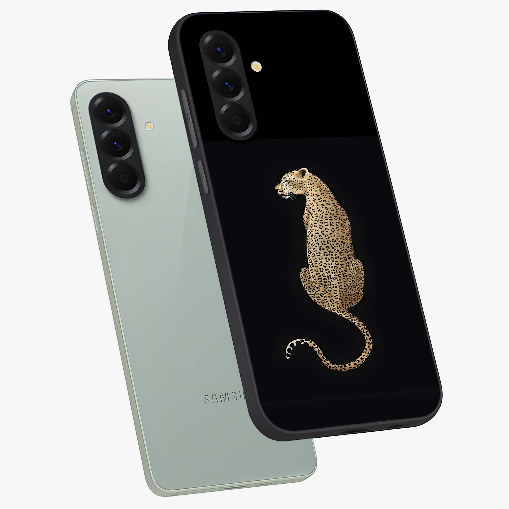 Regal Leopard Glass Case displayed in angled mockup highlighting powerful animal illustration with stylish wild aesthetic.