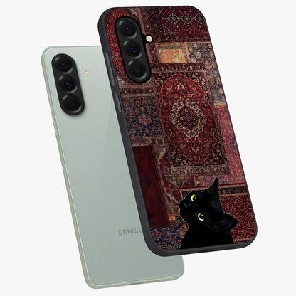Regal Magic Cat Apple Glass Case displayed in angled mockup highlighting whimsical feline design with fantasy aesthetic.