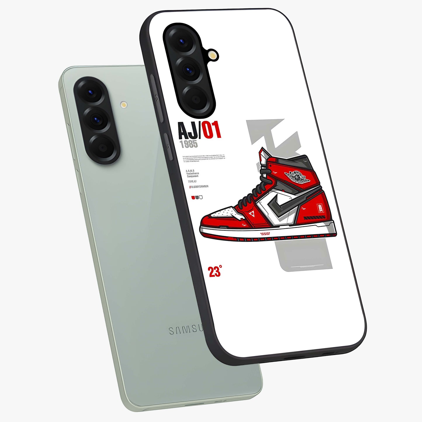 Retro Sneaker Blueprint Glass Case displayed in angled mockup highlighting detailed shoe design with sporty retro aesthetic.