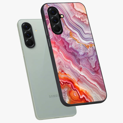 Rose Quartz Marble Glass Case displayed in angled mockup highlighting elegant marble pattern with soft aesthetic style.