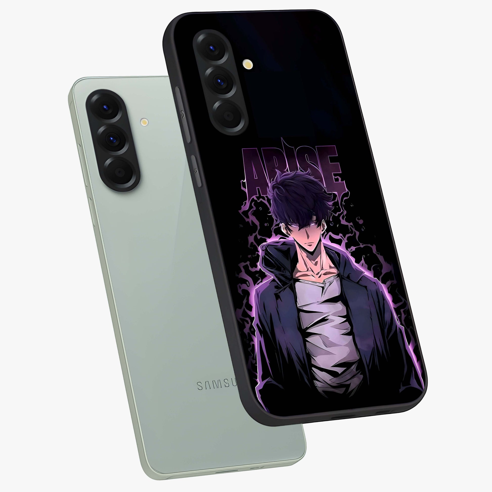 Shadow Monarch Awakening Glass Case displayed in angled mockup highlighting dramatic shadow warrior design with fantasy aesthetic.