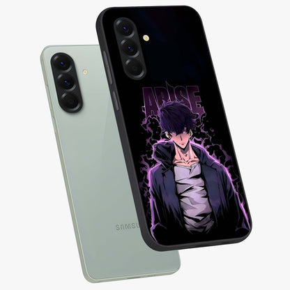 Shadow Monarch Awakening Glass Case displayed in angled mockup highlighting dramatic shadow warrior design with fantasy aesthetic.
