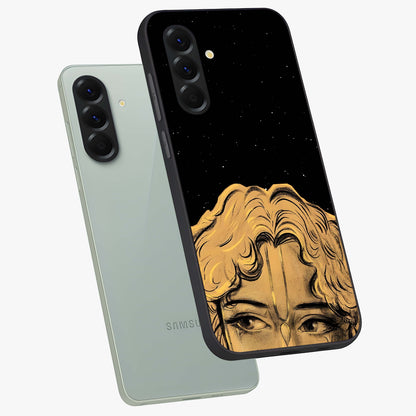Shri Krishna Art Glass Case displayed in angled mockup highlighting spiritual Krishna illustration with divine aesthetic.