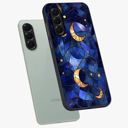 Starlit Sky Tapestry Glass Case displayed in angled mockup highlighting celestial night pattern with artistic aesthetic style.