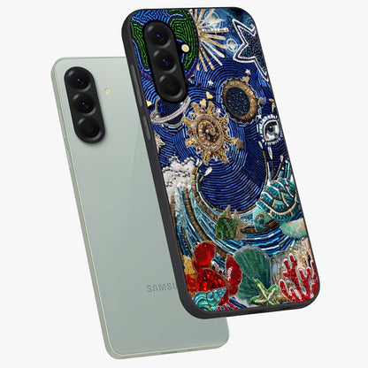 Universe Underwater Spark Glass Case displayed in angled mockup highlighting glowing aquatic design with celestial aesthetic.