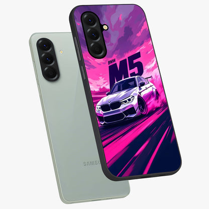 Velocity Drift Pulse Glass Case displayed in angled mockup highlighting dynamic drift design with sporty automotive aesthetic.