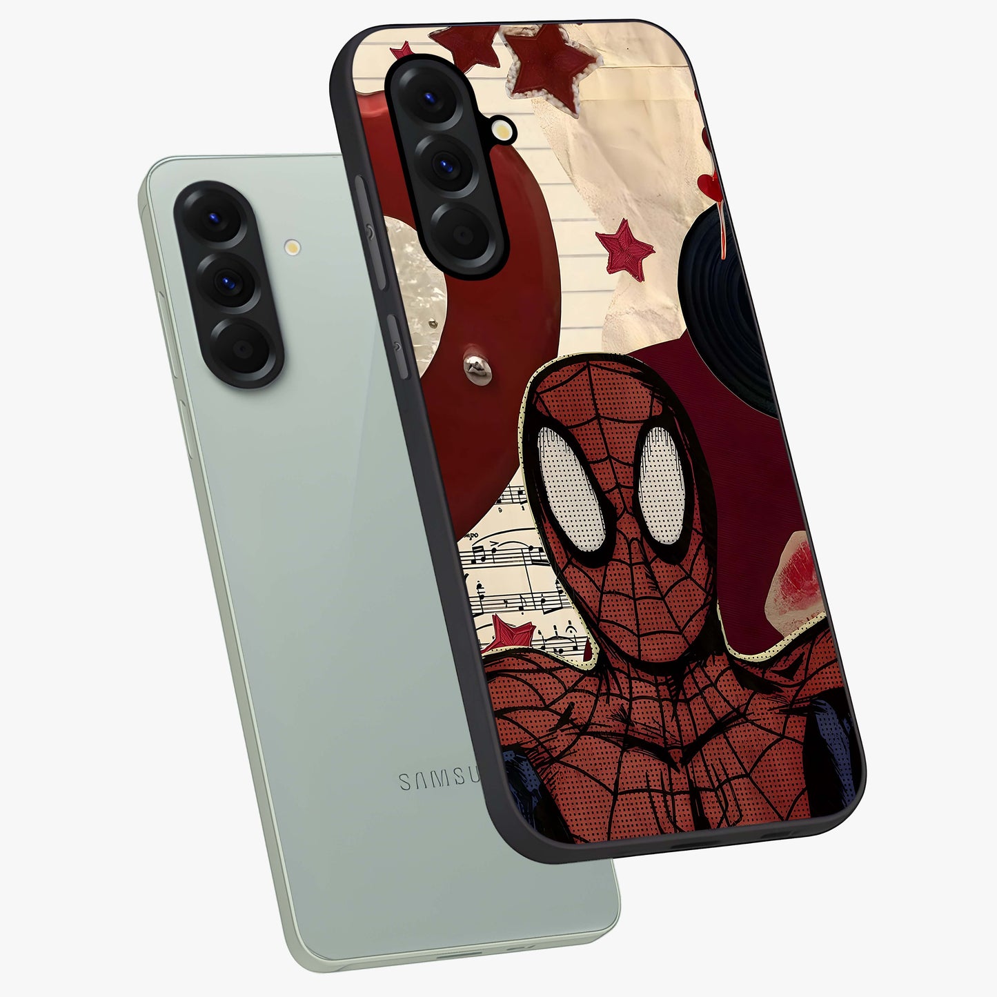 Web Warrior Vibes Glass Case displayed in angled mockup highlighting dynamic web design with comic style aesthetic.