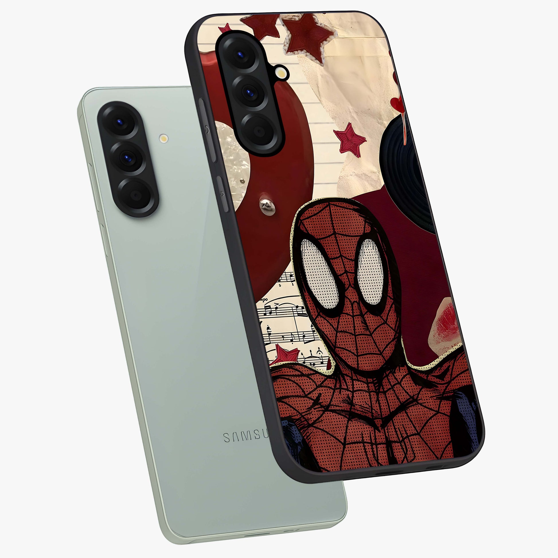 Web Warrior Vibes Glass Case displayed in angled mockup highlighting dynamic web design with comic style aesthetic.