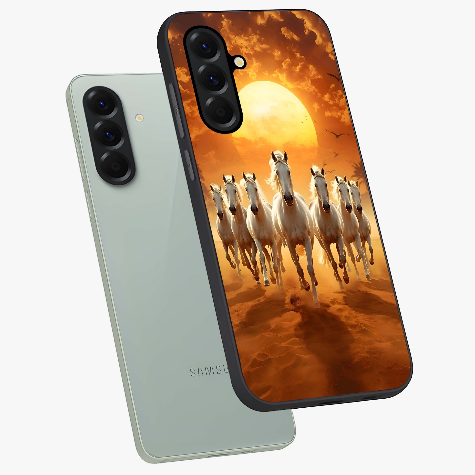 Wild Sunset Majesty Glass Case displayed in angled mockup highlighting vibrant sunset sky design with scenic aesthetic.