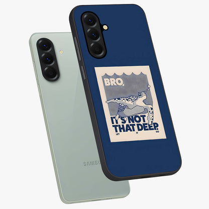 Worry Less Swim Glass Case displayed in angled mockup highlighting fun typography design with relaxed aesthetic style.