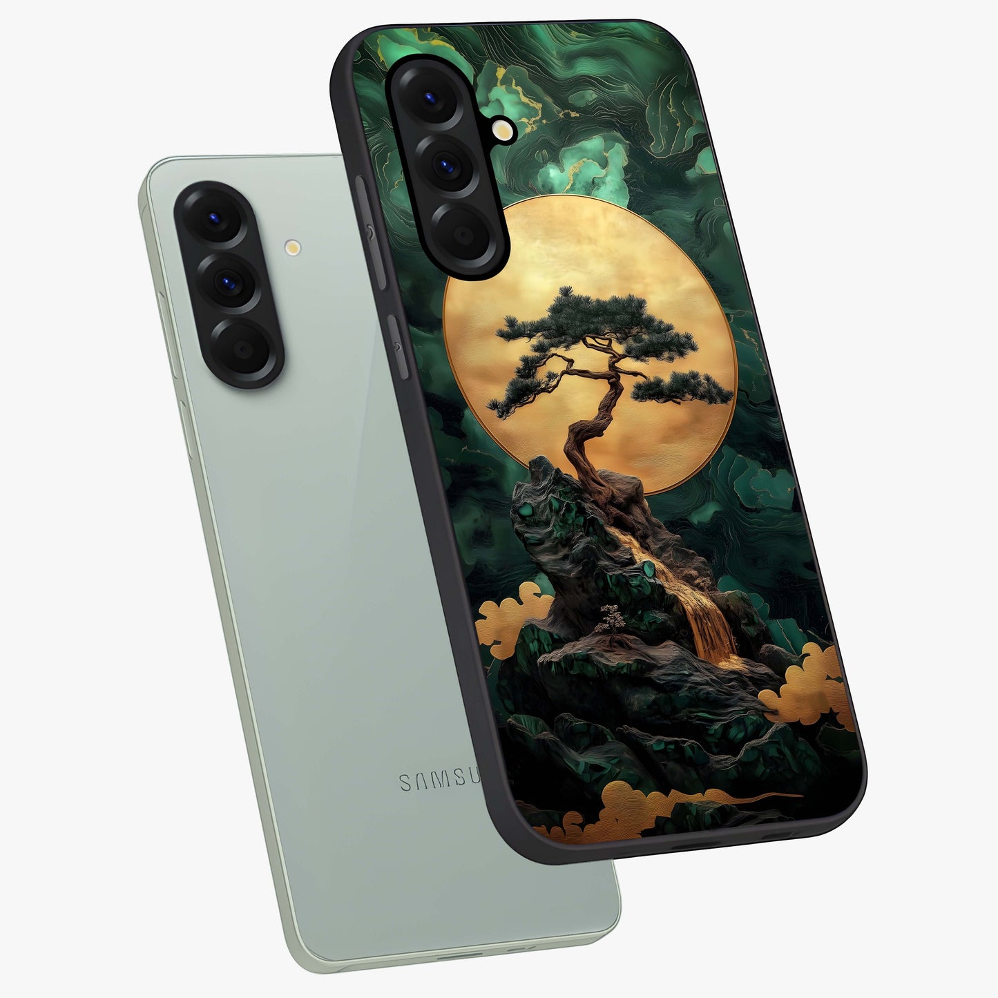 Zen Moon Rise Glass Case displayed in angled mockup highlighting peaceful lunar design with zen aesthetic style.
