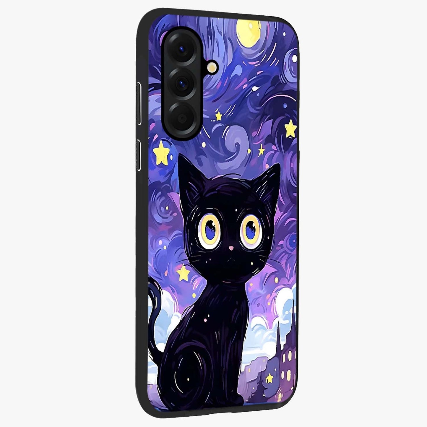 Abstract Cat Art Glass Case upright view showcasing creative feline illustration and aesthetic artistic style.