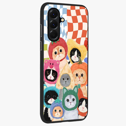 Cats in Fruits Glass Case upright view showcasing charming cat artwork with fun fruity theme.