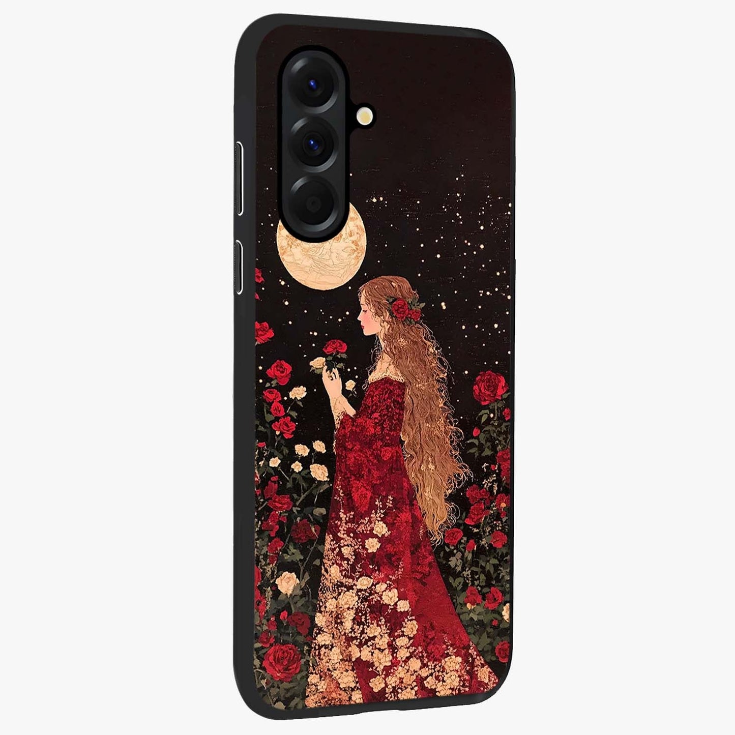 Crimson Dreams Glass Case upright view showcasing dreamy red toned artwork with modern aesthetic style.