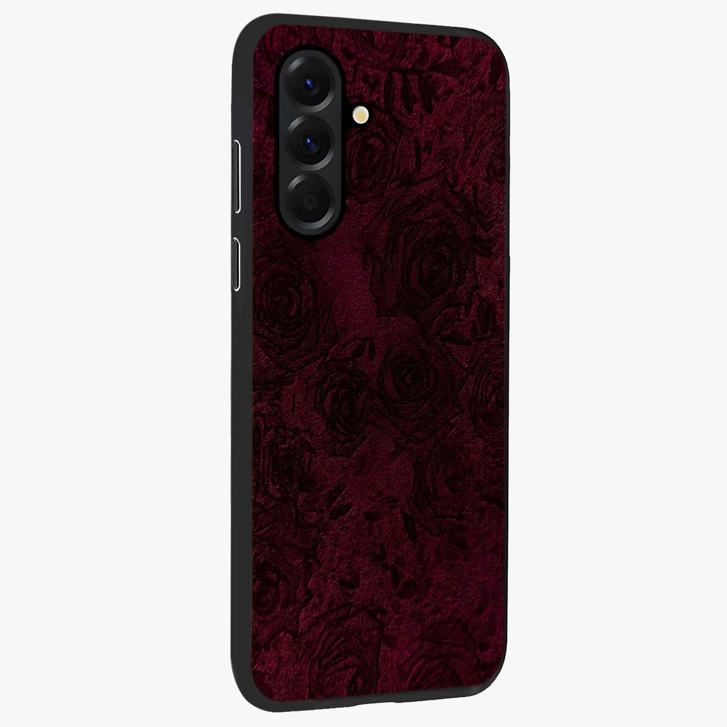 Crimson Fade Flow Glass Case upright view showcasing dynamic crimson flow artwork with stylish abstract theme.