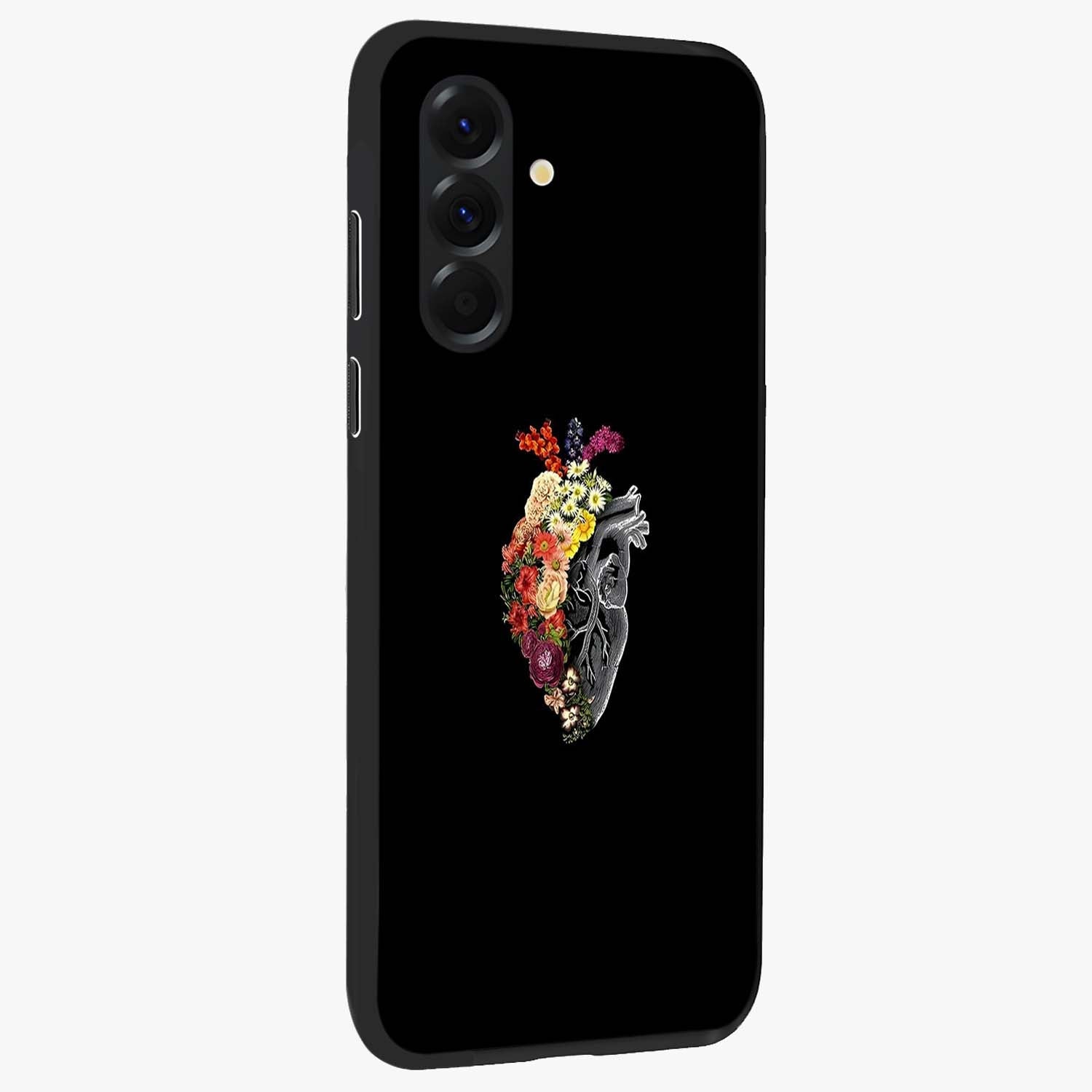 Heart With Flowers Glass Case upright view showcasing decorative heart and floral artwork with sweet romantic theme.