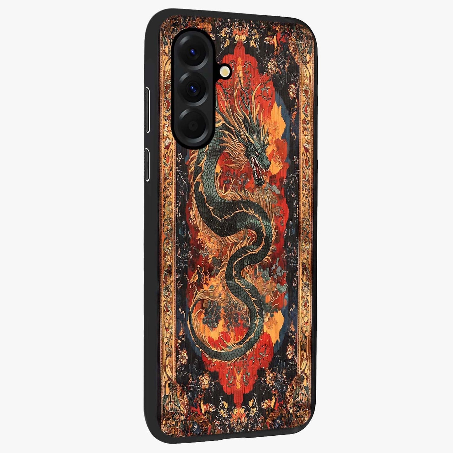 Inferno Dragon Soul Glass Case upright view showcasing intense dragon artwork with fantasy fire theme.