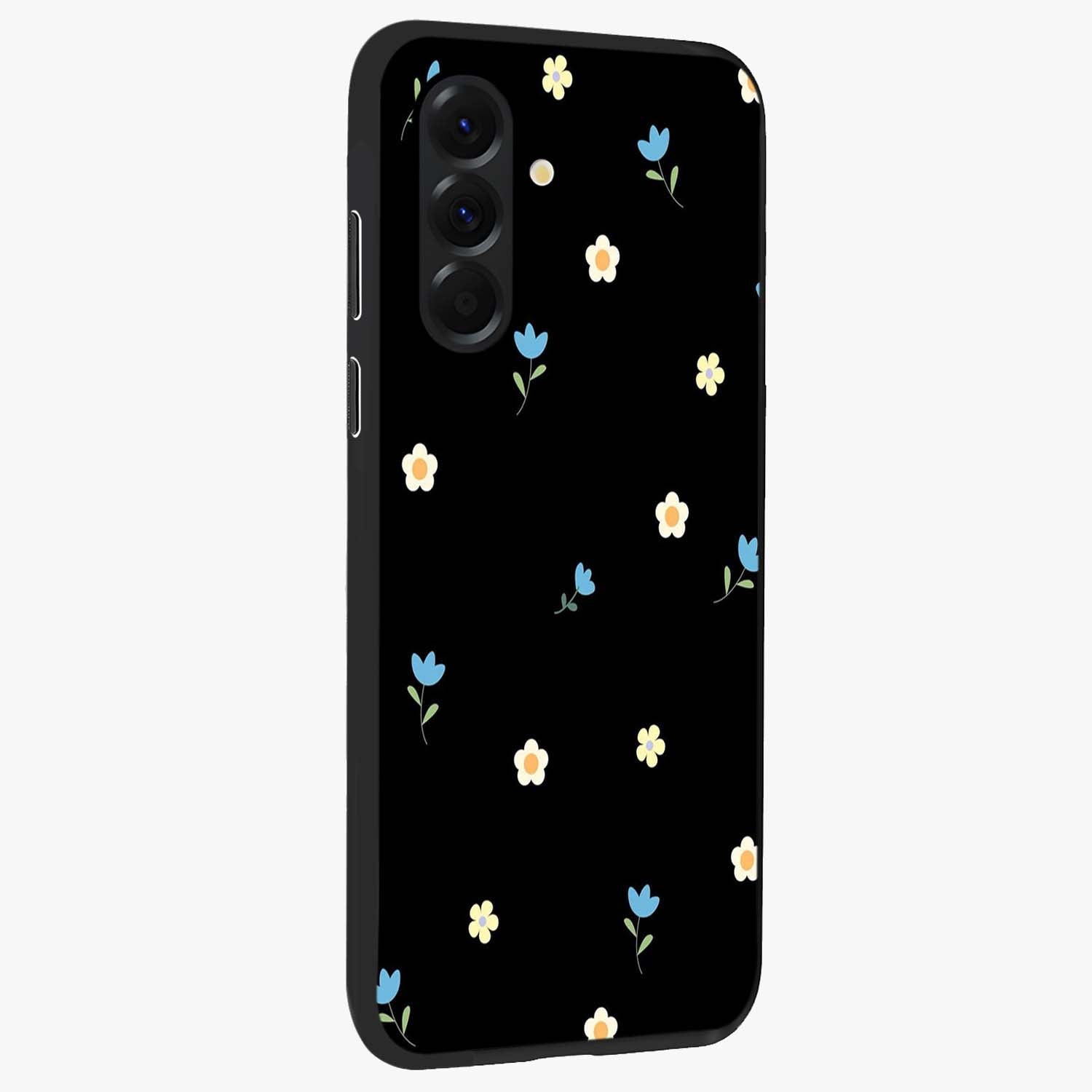 Minimal Petal Whispers Glass Case upright view showcasing elegant floral artwork with modern minimalist style.