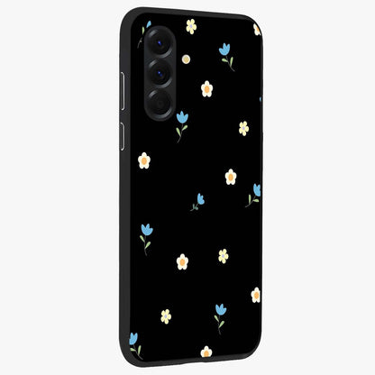 Minimal Petal Whispers Glass Case upright view showcasing elegant floral artwork with modern minimalist style.