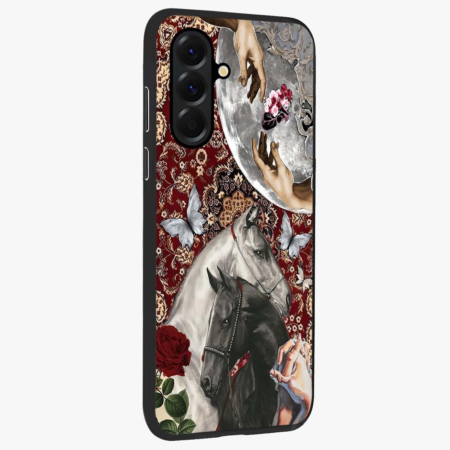 Moonlit Royal Stallion Glass Case upright view showcasing dramatic horse artwork with glowing moon themed design.