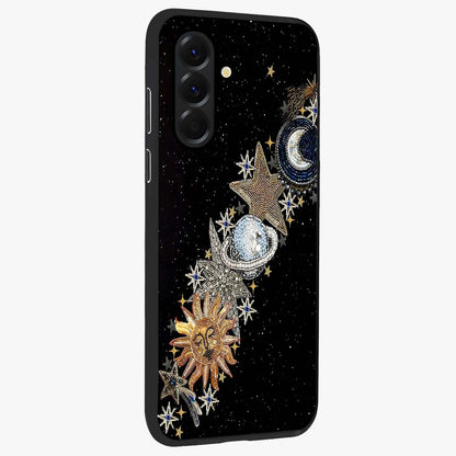 Pearls Universe Object Glass Case upright view showcasing decorative pearl themed artwork with cosmic elegance.