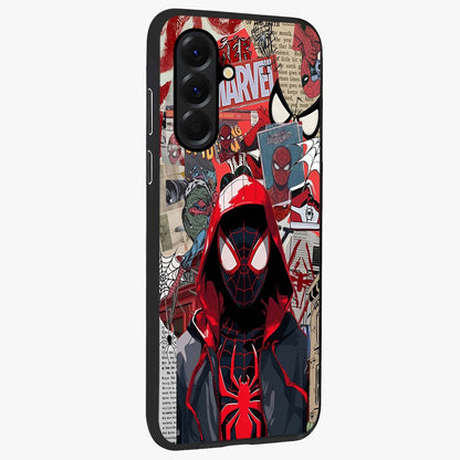 Spider Collage Street Glass Case upright view showcasing bold superhero artwork with urban street theme.