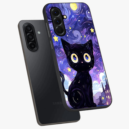 Abstract Cat Art Glass Case displayed in angled mockup highlighting modern abstract cat artwork and sleek glass surface.