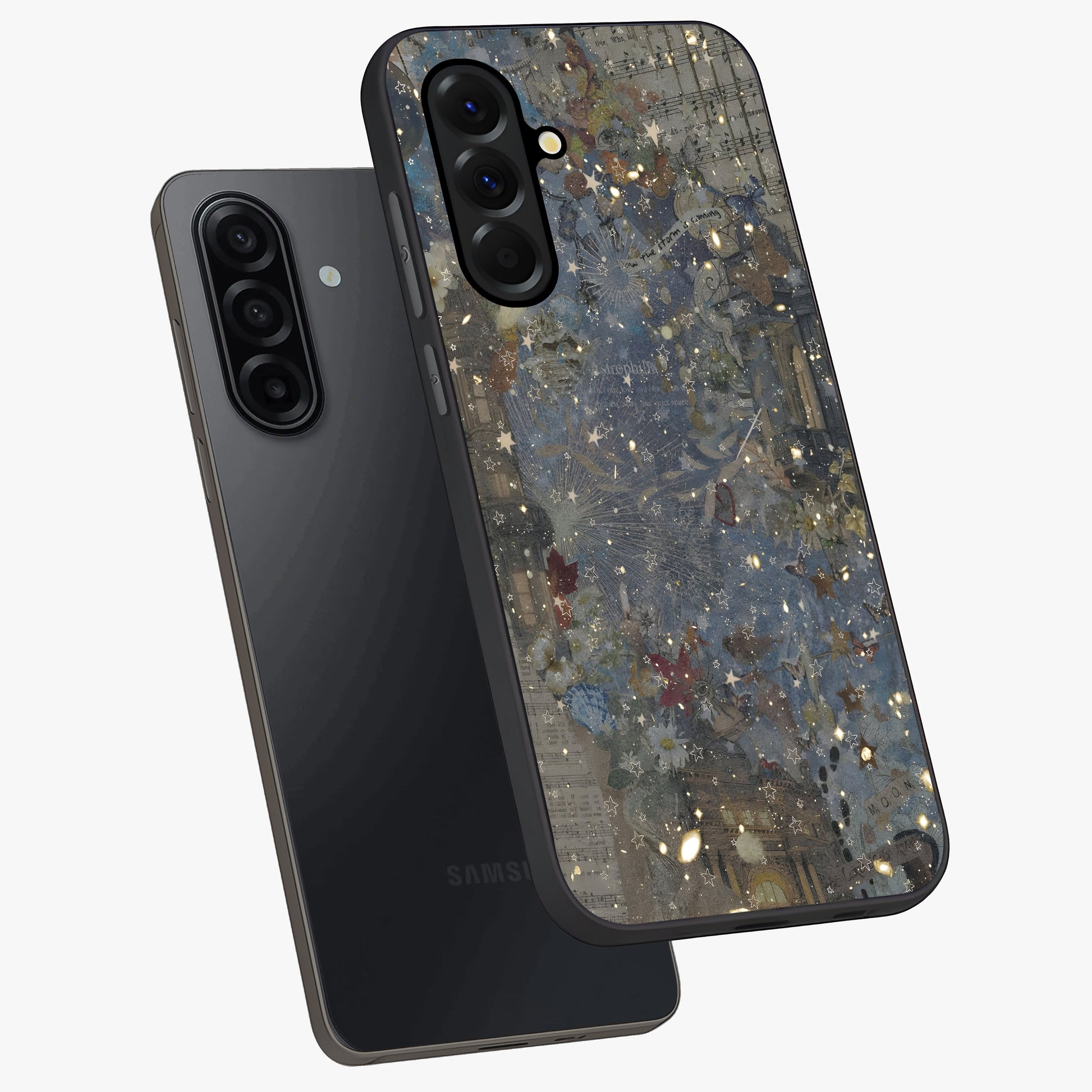 Aesthetic Astrolophia Glass Case displayed in angled mockup highlighting artistic aesthetic elements and smooth glass surface.