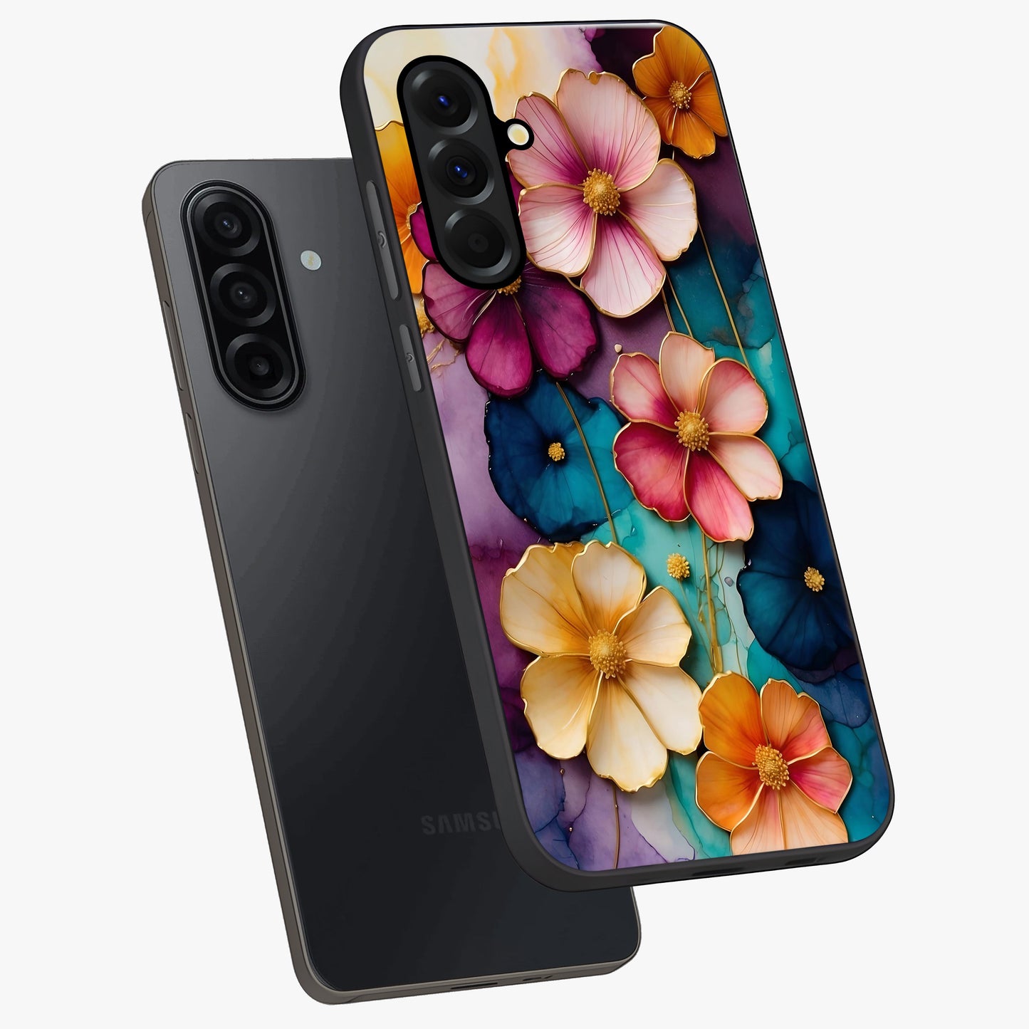 Artlyn Grace Flower Pattern Glass Case displayed in angled mockup highlighting delicate flower pattern design and smooth glass surface.