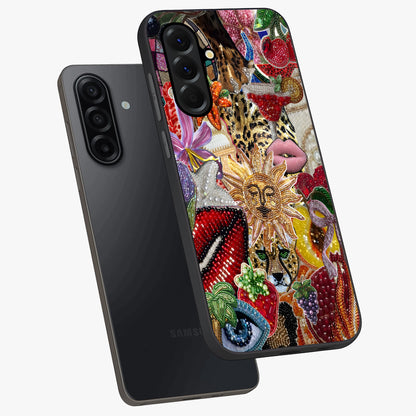 Beaded Fashion Jungle Glass Case displayed in angled mockup highlighting colorful fashion bead design and artistic pattern.