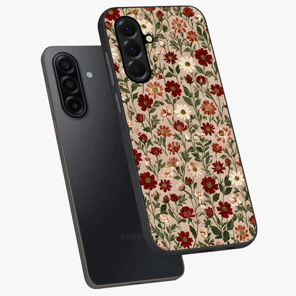 Biege Flower With Leaf Glass Case displayed in angled mockup highlighting minimal floral leaf design and elegant aesthetic.