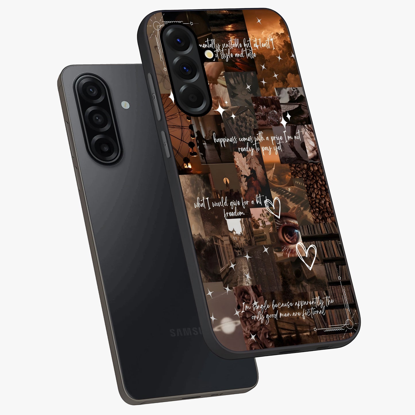 Bittersweet Aesthetic Chaos Glass Case displayed in angled mockup highlighting expressive abstract artwork and edgy aesthetic theme.