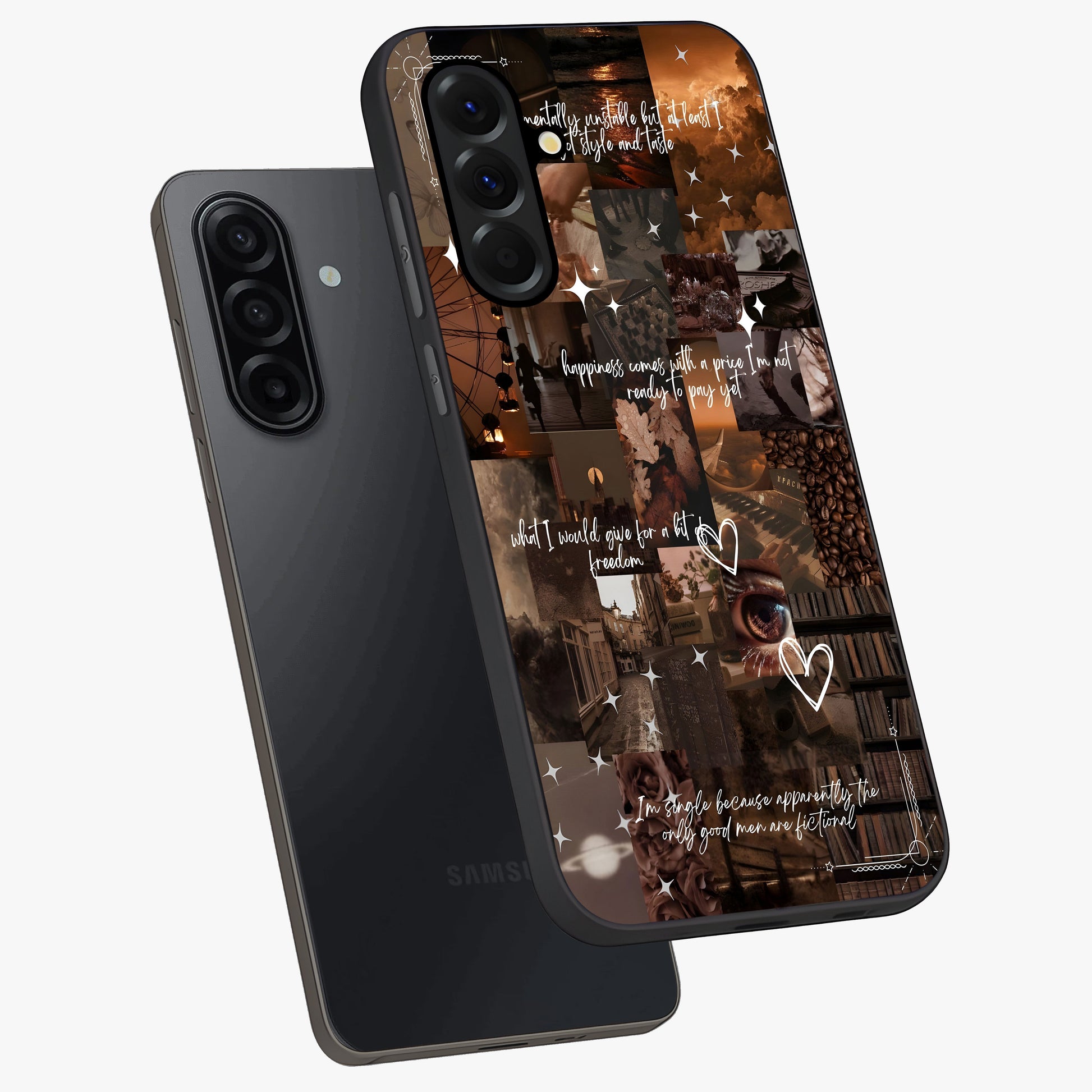 Bittersweet Aesthetic Chaos Glass Case displayed in angled mockup highlighting expressive abstract artwork and edgy aesthetic theme.