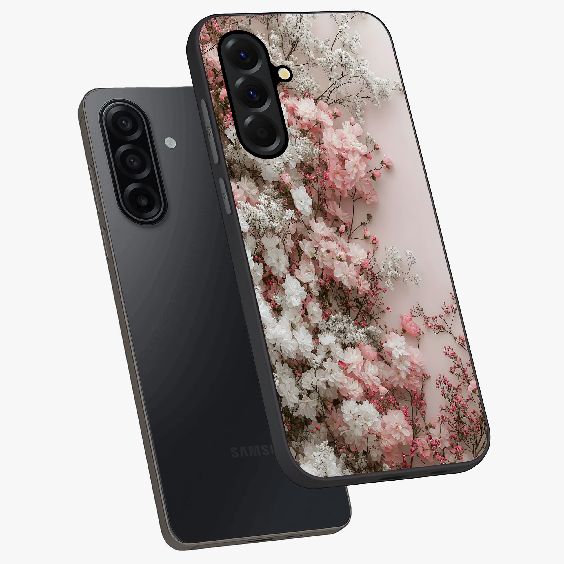 Blush Blossom Cloud Glass Case displayed in angled mockup highlighting soft cloud and blossom design with pastel aesthetic.