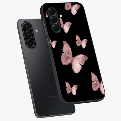 Butterfly Pattern Glass Case displayed in angled mockup highlighting delicate butterfly design and aesthetic pattern style.