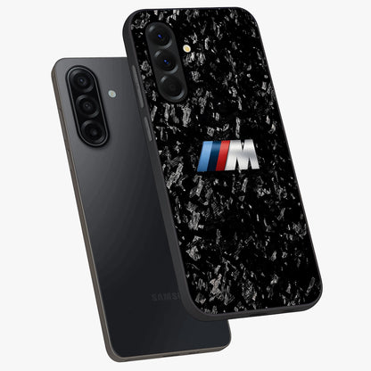 Carbon Speed Mark Glass Case displayed in angled mockup highlighting racing inspired carbon design and sleek aesthetic style.
