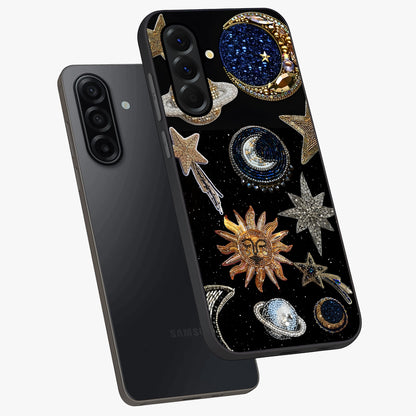 Celestial Gem Constellations Glass Case displayed in angled mockup highlighting gemstone inspired constellation design.