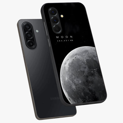 Cosmic Moon Glow Glass Case displayed in angled mockup highlighting celestial moon design with cosmic aesthetic theme.