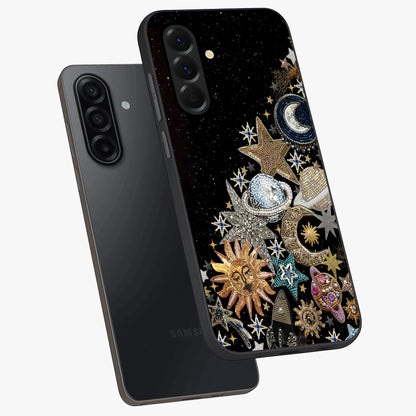 Cosmic Sparkle Dreams Glass Case displayed in angled mockup highlighting dreamy star sparkle design with celestial aesthetic.