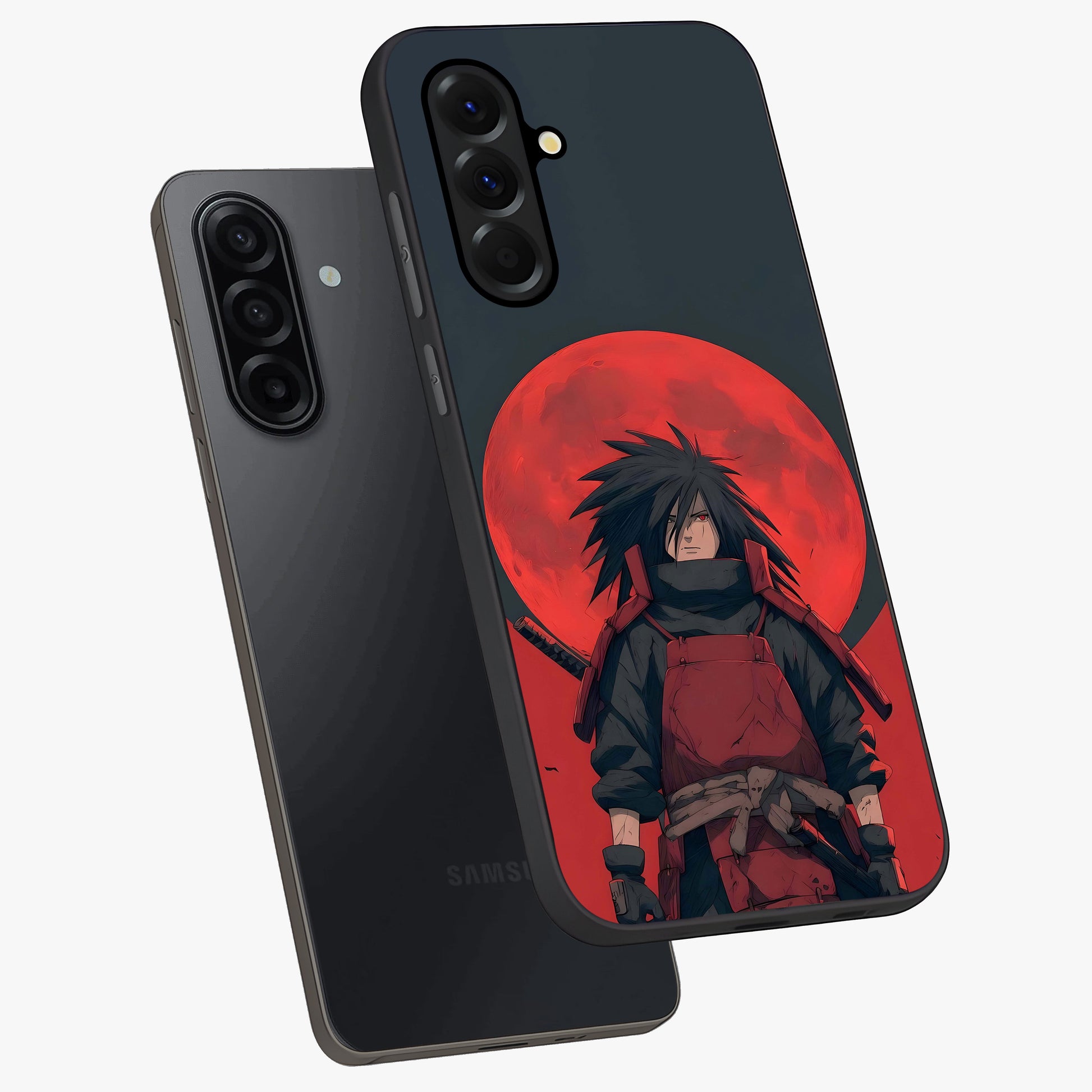 Crimson Moon Warlord Glass Case displayed in angled mockup highlighting dramatic crimson moon design with fantasy aesthetic.