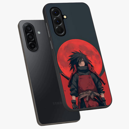 Crimson Moon Warlord Glass Case displayed in angled mockup highlighting dramatic crimson moon design with fantasy aesthetic.