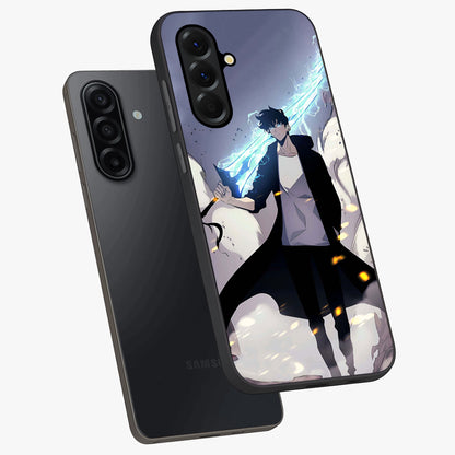 Dark Lightning Anime Warrior Glass Case displayed in angled mockup highlighting powerful lightning themed anime illustration.