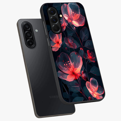 Dark Shade of Flower Glass Case displayed in angled mockup highlighting moody floral illustration with aesthetic dark tones.