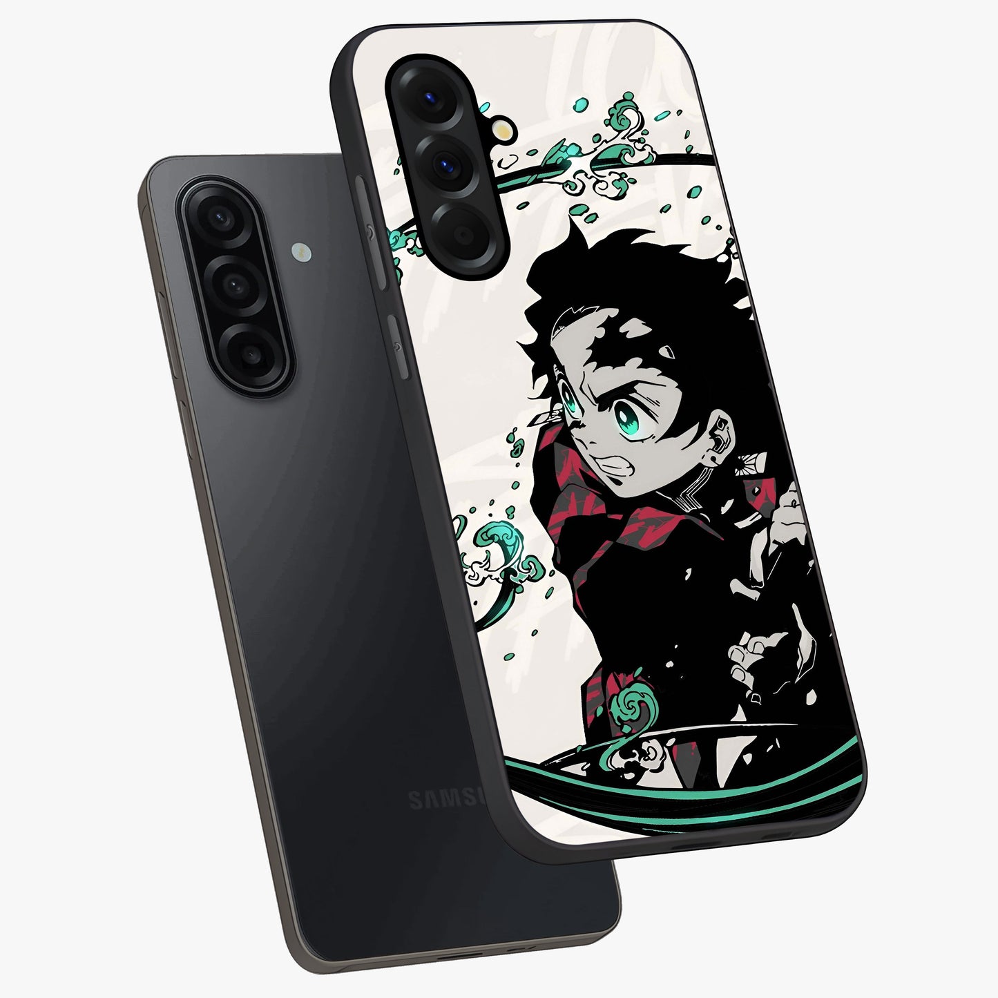 Demon Slayer Glass Case displayed in angled mockup highlighting dramatic anime character design with action aesthetic.