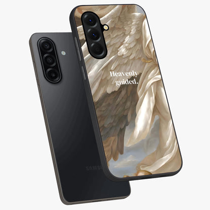 Divine Winged Grace Glass Case displayed in angled mockup highlighting graceful wing design with divine aesthetic style.