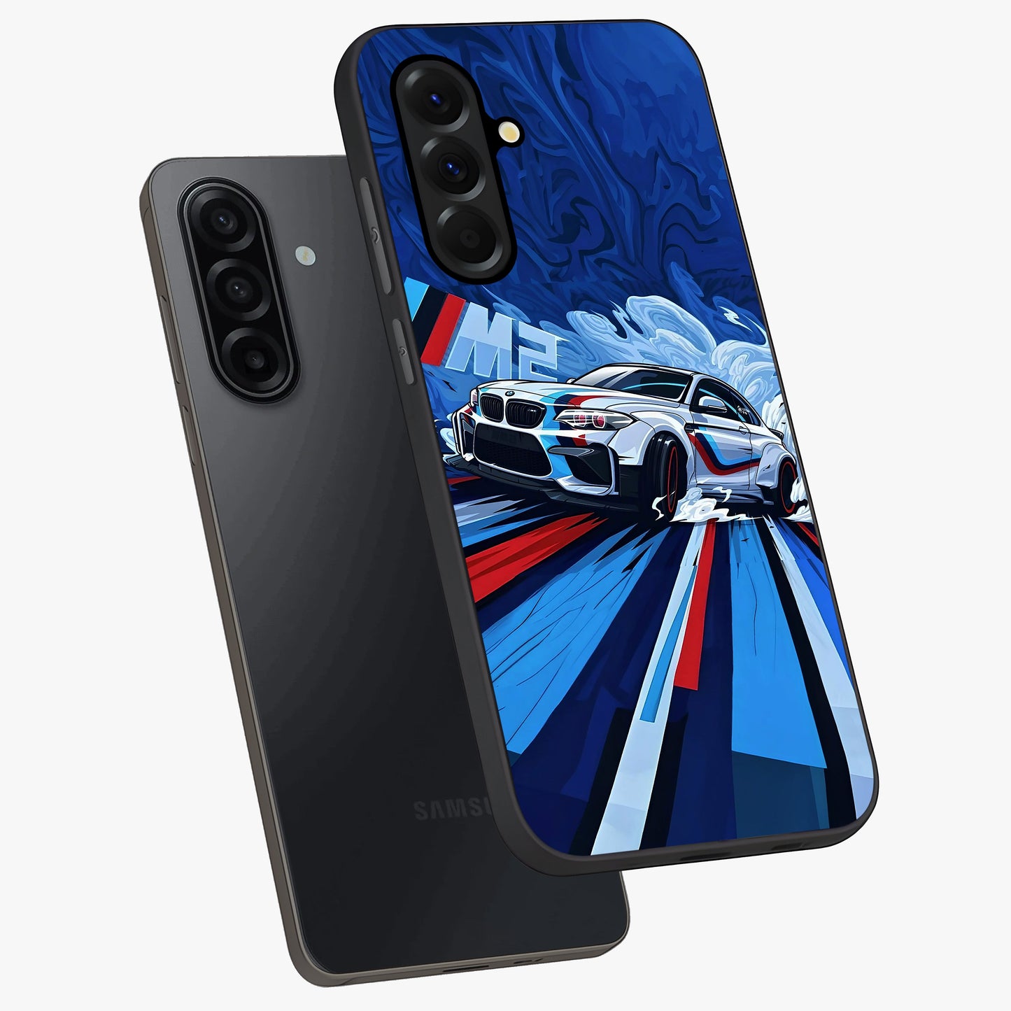 Drift Power Rush Glass Case displayed in angled mockup highlighting powerful drift car design with sporty aesthetic style.