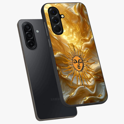 Eternal Golden Glow Glass Case displayed in angled mockup highlighting glowing golden aesthetic design with elegant style.