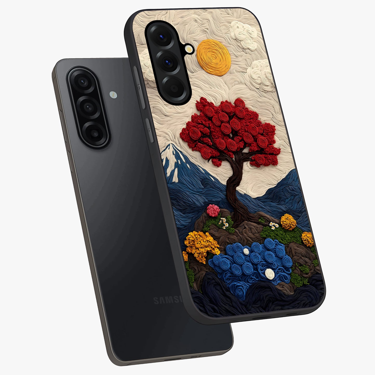 Eternal Nature Tapestry Glass Case displayed in angled mockup highlighting detailed botanical pattern with artistic aesthetic.